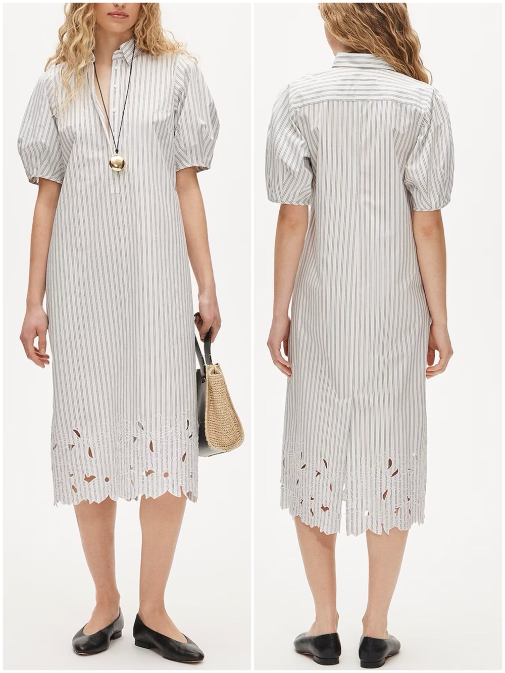 J.CREW Women’s Size 8 Ivory Blue Striped Cotton Poplin Embroidered Shirt-Dress